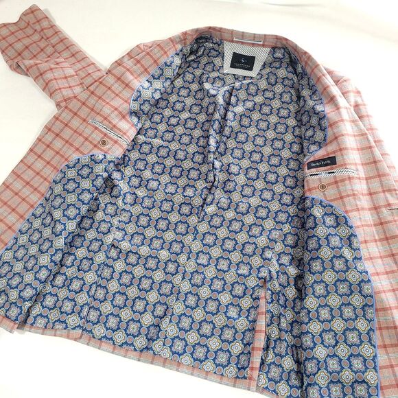 Plaid 2 Button Tailorbyrd Sportscoat Burnt Orange 46R Blazer Stretch Fabric Prep - Picture 8 of 16